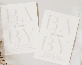Simple Modern Classic Baby Shower Invitation Template - Instant Edit and Download