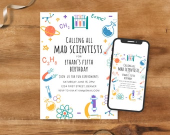 Calling all Mad Scientist - Science Theme Birthday Party Invitation Template - Any Age - Instant Edit and Download