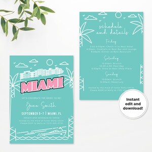 Miami Bachelorette Party Invitation Template: Beach Weekend Itinerary (Print or Text)