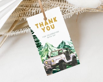 Off-Roading Birthday Thank You Tag: Camping Jeep Theme (Digital Download)
