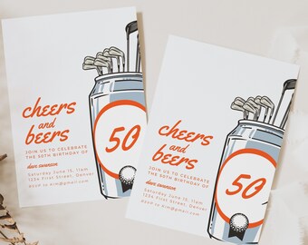 Cheers and Beers Golf Birthday Invitation: Editable Age (Digital Download)