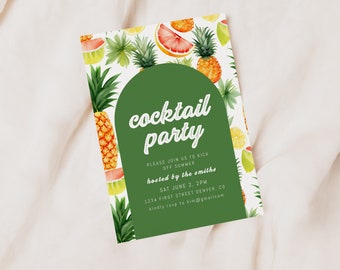 Summer Cocktail Party Invitation: Tropical Fruit, Housewarming (Instant Download)