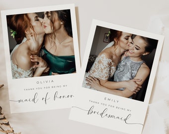 Bridesmaid Thank You Card: Maid of Honor Gift (Instant Download)