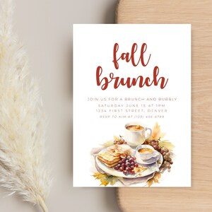 Fall Brunch Party Invitation Template with Waffles and Coffee - Instant Edit and Download