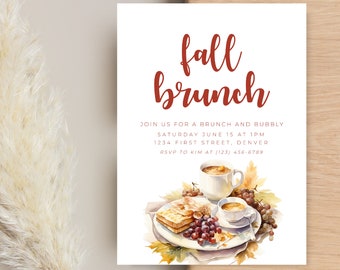 Fall Brunch Party Invitation Template with Waffles and Coffee - Instant Edit and Download