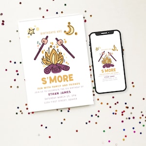 Birthdays are S&#39;more Fun with Family and Friends Birthday Party Invitation Template with Campfire and Marshmallows - Any Age