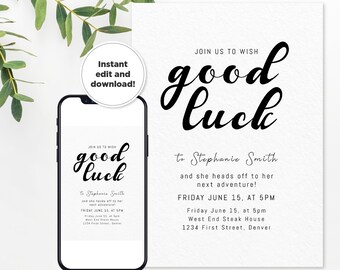 Good Luck Farewell Party Invitation Template - Black and White - Print or text/email