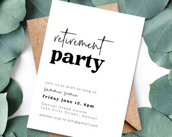 Modern Retirement Party Invitation Template: Black & White (5x7 inch, Digital Download)