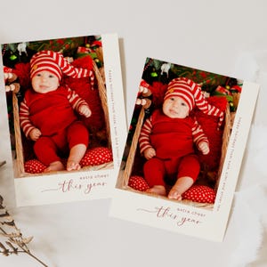 Birth Announcement More Cheer This Year Holiday Christmas Card Template with Photo - Instant Edit and Download