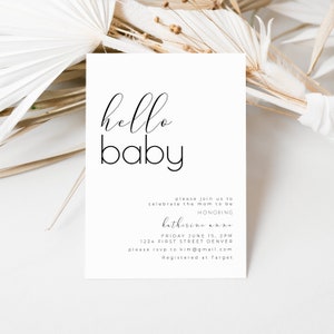 Simple and Elegant Hello Baby Baby Shower Invitation Template - Instant Edit and Download