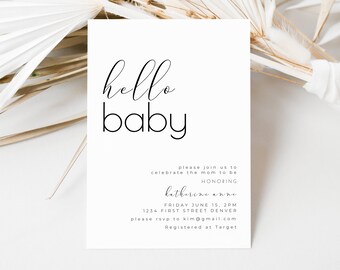 Hello Baby Shower Invitation Template: Elegant Minimalist Design (Instant Download)