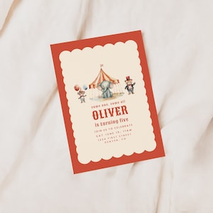 Circus Carousel Carnival Birthday Party Invitation Template With Elephant Theme - Instant Edit and Download
