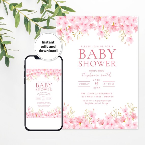 Modern and Formal Baby Girl Shower Invitation Template With Etsy