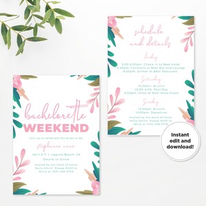 Beach and Tropical Bachelorette Party Invitation Template and Schedule and Details Template - Instant Edit and Download