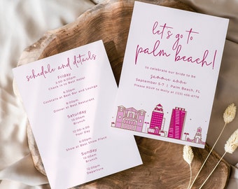 Meet Us in West Palm Beach - Simple and Modern West Palm Beach Bachelorette Party Invitation Template and Schedule Template - Print or Text