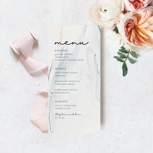 Menu de mármore branco e azul para qualquer evento - Casamento/Jantar de ensaio/Jantar corporativo/Gala - Edição e download instantâneos