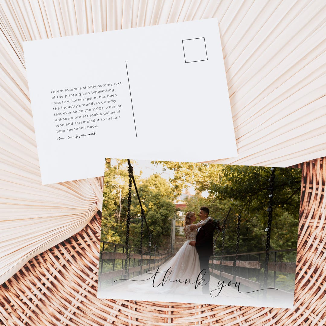 Modern Wedding Thank You Postcard With Photo (instant Download) - Etsy
