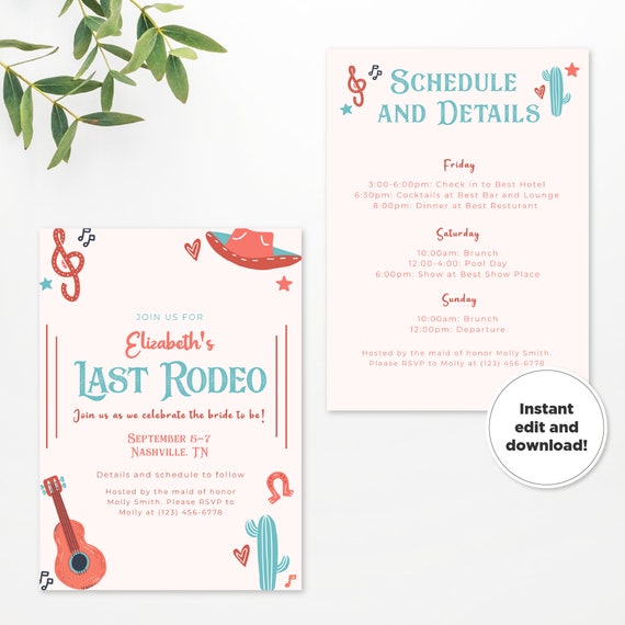 Last Rodeo Editable Bachelorette Party Invitation Template and - Etsy