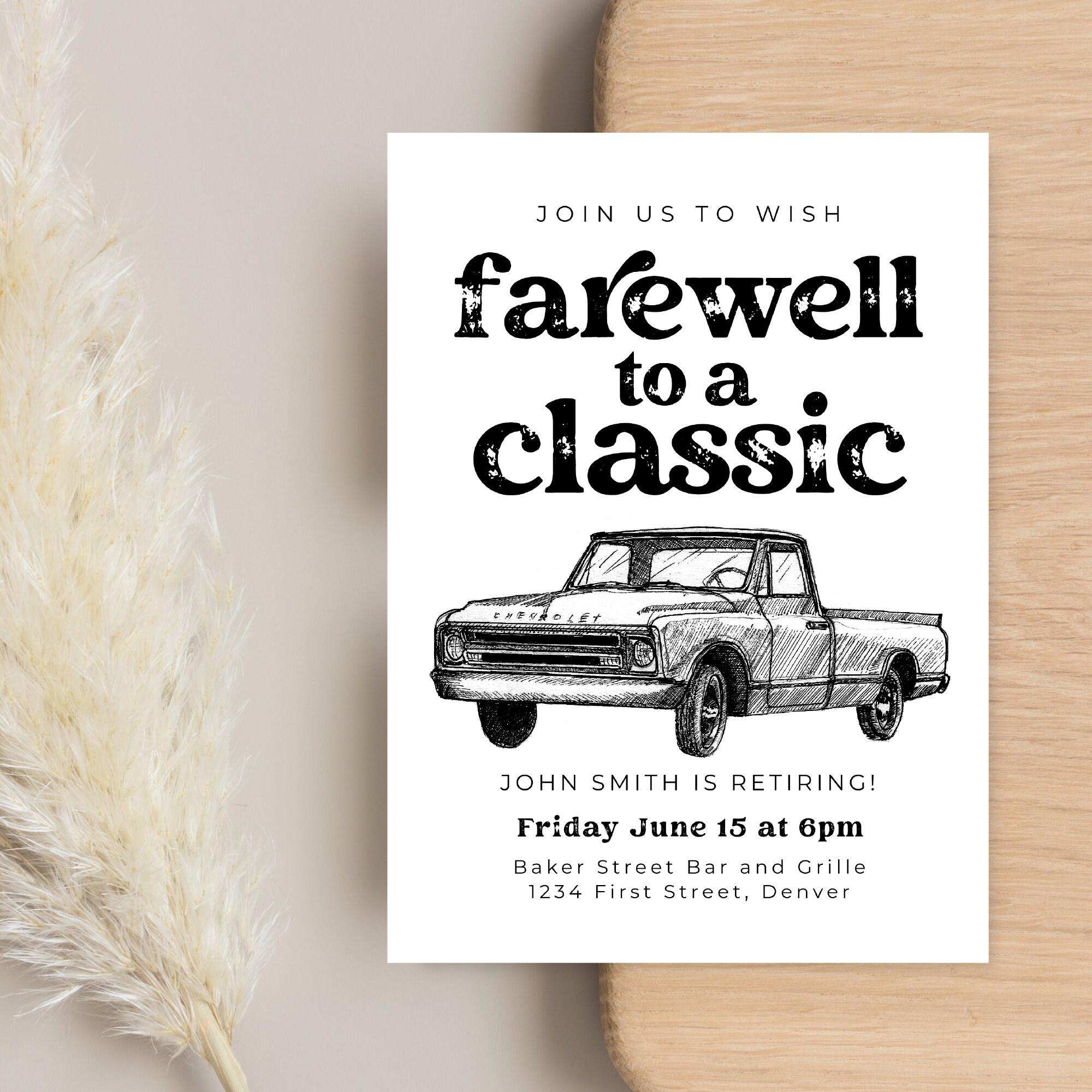 Farewell to a Classic - Retirement Party Invitation With Vintage Classic  Truck - Instant Edit and Download - Etsy, image size:2000x2000