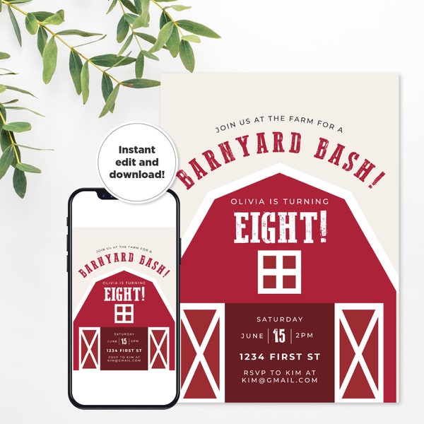 Barnyard Bash - Farm/Barn Theme Birthday Party Invitation Template - Any Age