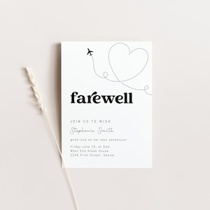 Simple Black and White Farewell Party Invitation Template With Plane ...