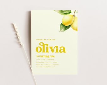 Lemon First Birthday Invitation Template: Instant Download