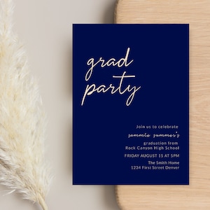 Simple and Modern Blue and Gold Graduation Party Invitation Template 5x7 inches - Instant Edit and Download
