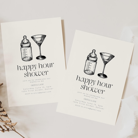 Happy Hour Baby Shower Invitation Template: Modern Cocktail Design (Instant Download)
