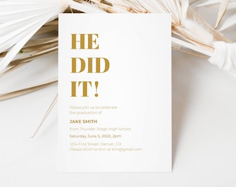 Modern Graduation Party Invitation Template 5x7 (Digital Download)