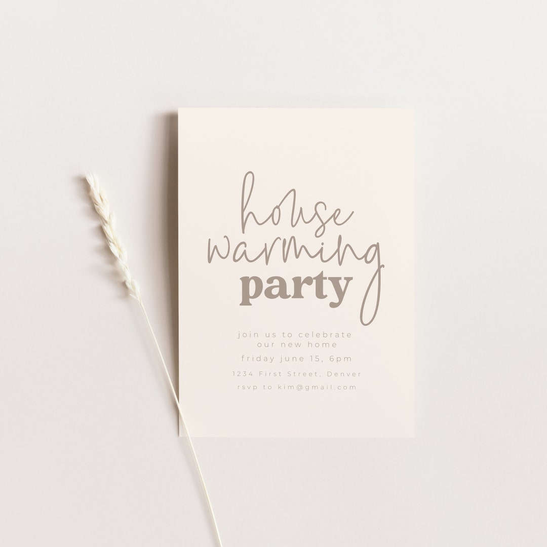 Simple Modern Beige Housewarming Party Invitation Template - Instant ...