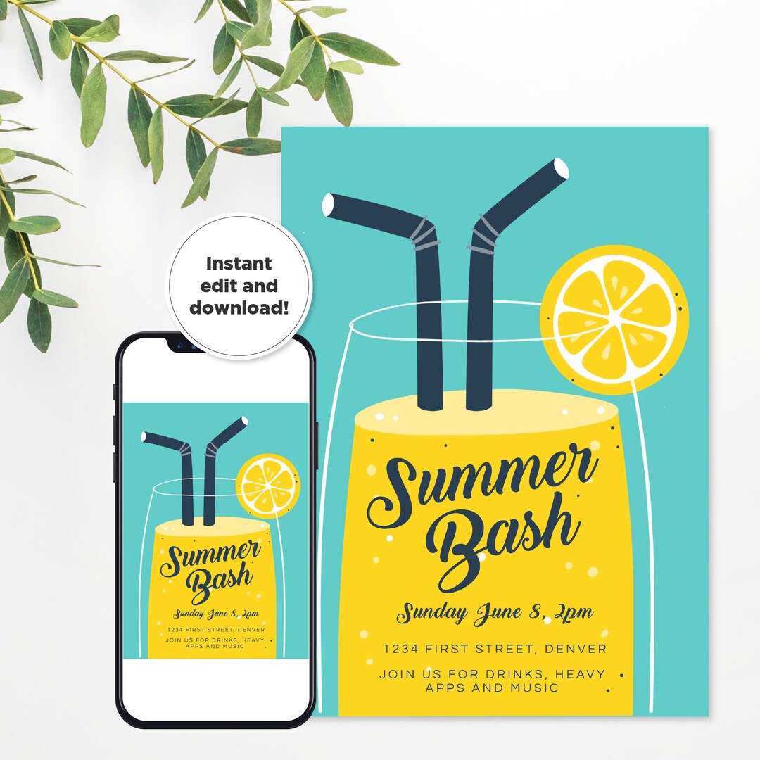 Summer Invite Summer Bash Invitation: Drink Party Template (digital) - Etsy