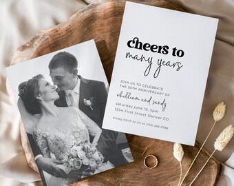 Modern Anniversary Invitation Template: Cheers to Many Years, 5x7 (Digital Download)