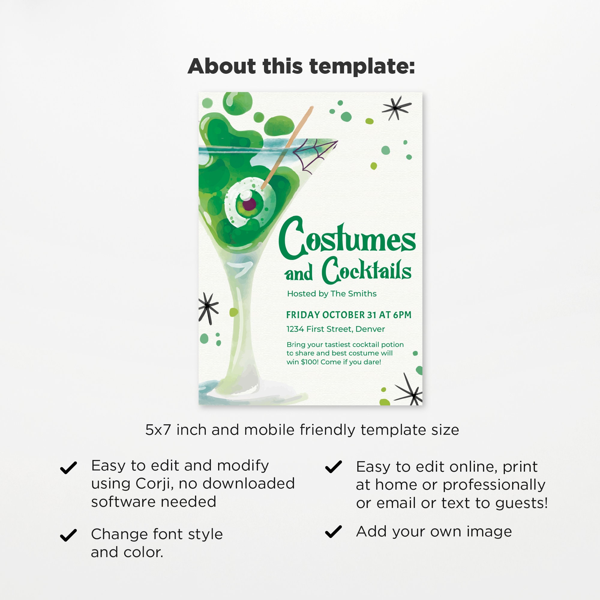 Costumes and Cocktails Party Invitation Template With Green | Etsy