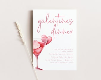 Invito a cena per San Valentino: Cocktail rosa, San Valentino per ragazze (stampabile o digitale)
