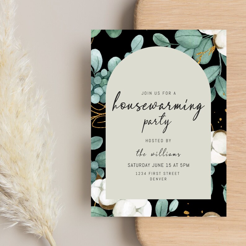 Dark Floral Wallpaper Housewarming Party Invitation Template With ...