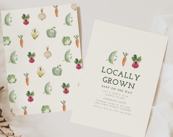 Locally Grown Farmers Market Baby Shower Invitation Template - Instant Edit and Download