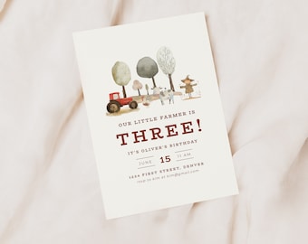 Invitación de cumpleaños de Pequeño Granjero: Tractor y animales (Descarga instantánea)