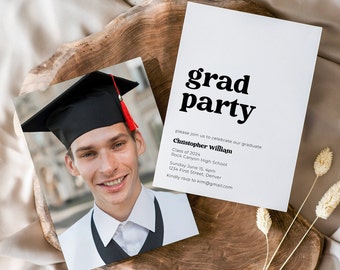 Photo Graduation Party Invitation Template: Vintage Font (Digital Download)