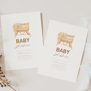 Boho Bohemian Baby Shower Invitation Template with Baby Crib - 5x7 inch - Instant Edit and Download