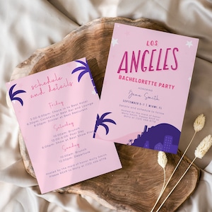 Los Angeles Bachelorette Weekend - Editable LA Bachelorette Party Invitation Template and Schedule Template - Print or Text