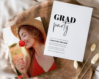 Plantilla de invitación con foto para fiesta de graduación: Minimalista moderna (Descarga digital)
