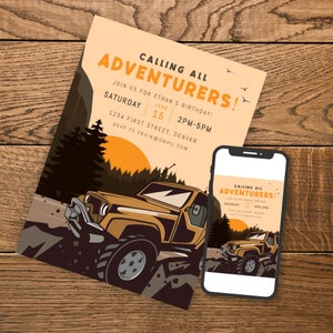 Calling All Adventurers! - Camping/Off-Roading Theme Birthday Party Invitation Template with Rocks - Any Age