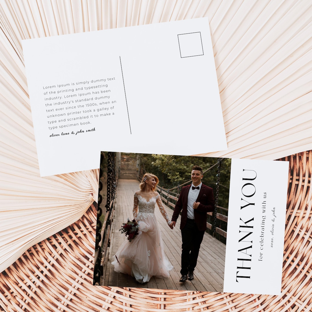 Modern Wedding Thank You Postcard With Photo (instant Download) - Etsy
