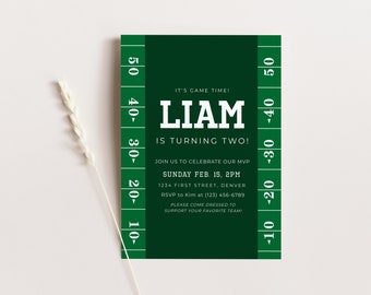 Football Theme Birthday Party Invitation Template with Football Field - Instant Edit and Download