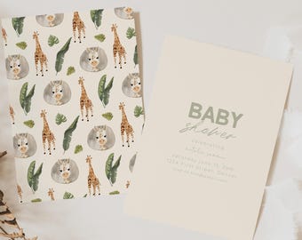 Boho Safari Baby Shower Invitation: Giraffe Print (5x7 inch, Instant Download)