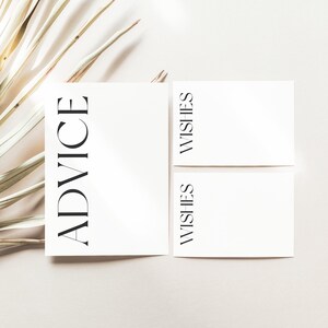 May include: Three white cards with black text. The left card says "ADVICE" and the two right cards say "WISHES".