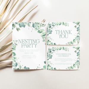 Inbjudningspaket till eukalyptusfest: Babyshowerinbjudan, tackkort (digital nedladdning)
