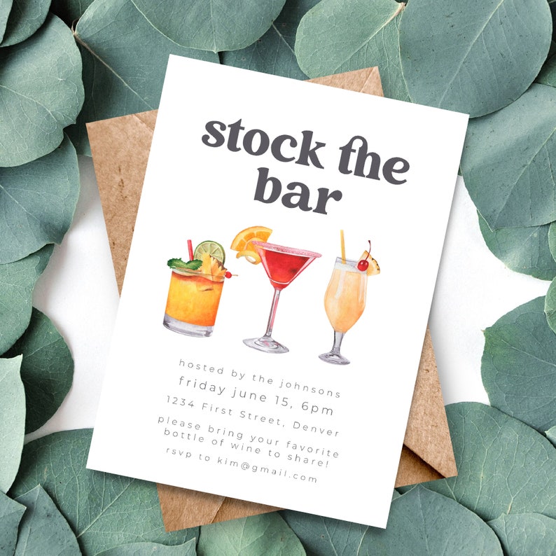 Stock the Bar Invitation Template: Colorful Cocktails, 5x7 (digital ...
