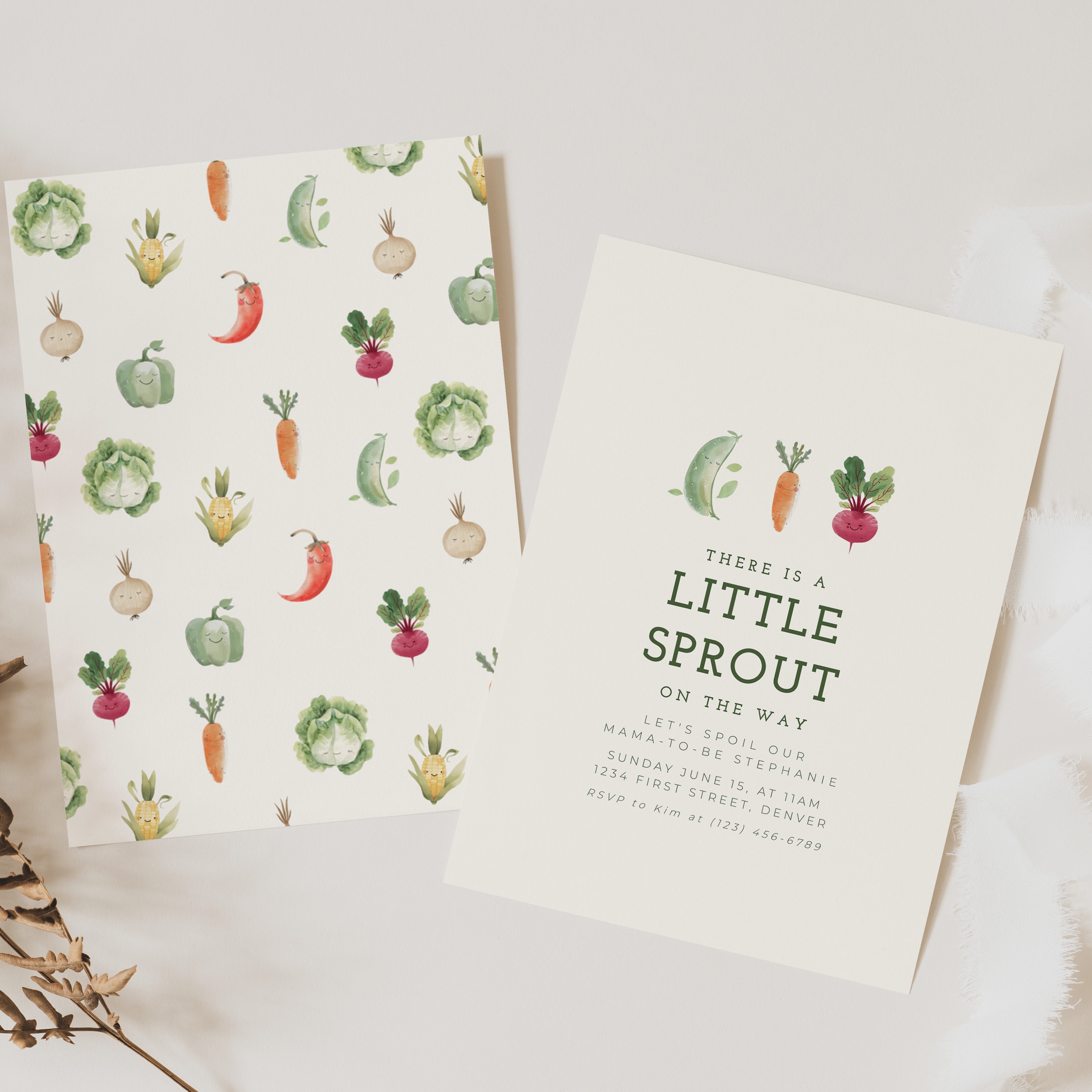 A Little Sprout Is On The Way Baby Shower Invitation Template - Instant Edit and Download