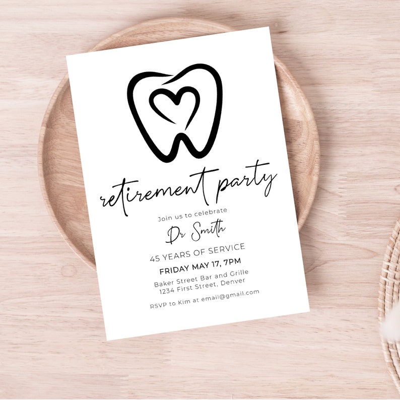 Dentist Retirement Party Invitation Template With Tooth and Heart